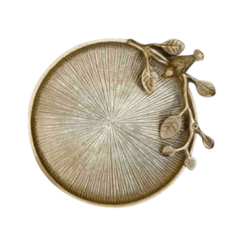 ALUMINUM EMBOSSED ROUND SERVING TRAY (ANTIQUE)